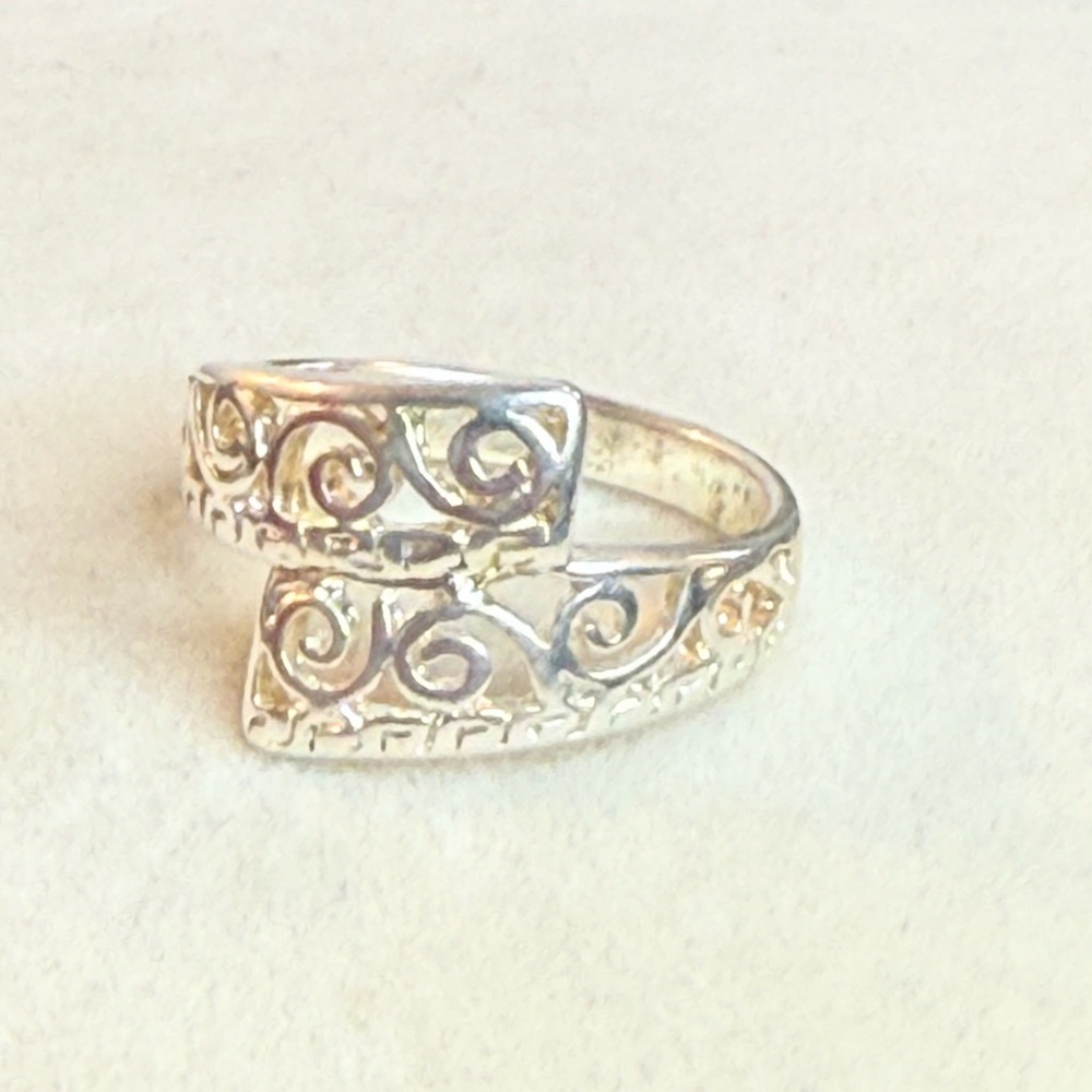 Sterling Silver Scroll Wrap Ring Size 6.5 Open Band 925 Filigree Design - Picture 3 of 10